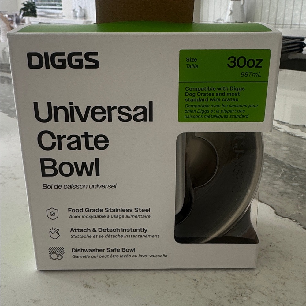 Diggs Universal Crate Bowl 30oz‎ Stainless Steel Dog Cat Pet Food Water,